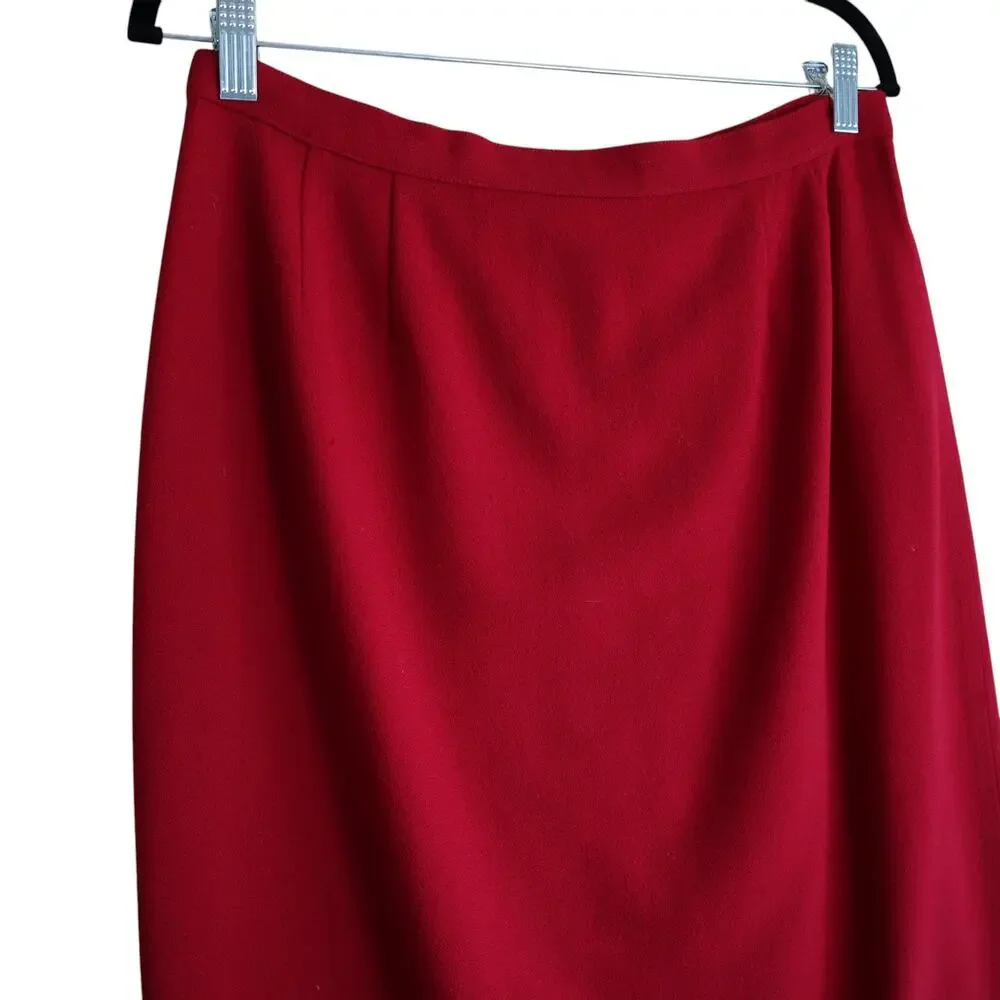 Sasson Womens Vintage Wool Midi A Line Skirt Size 14‎ True Red Holiday Festive